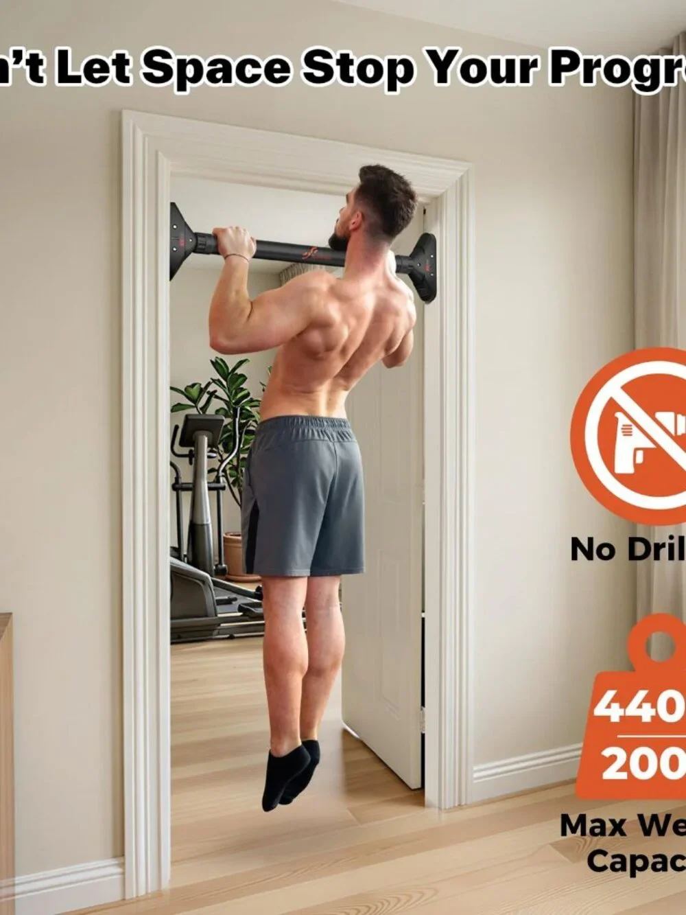 Adjustable Black Pull Up Bar 29.5-37 Inch Door Frame